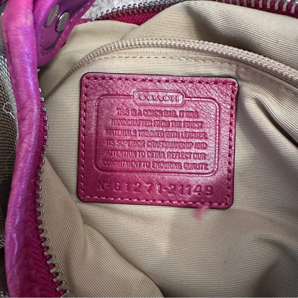 Coach tan and pink shoulder style bag with matching wallet wristlet